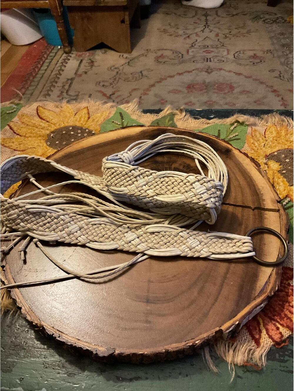 Handcrafted Braided Leather Belt with Brass Ring